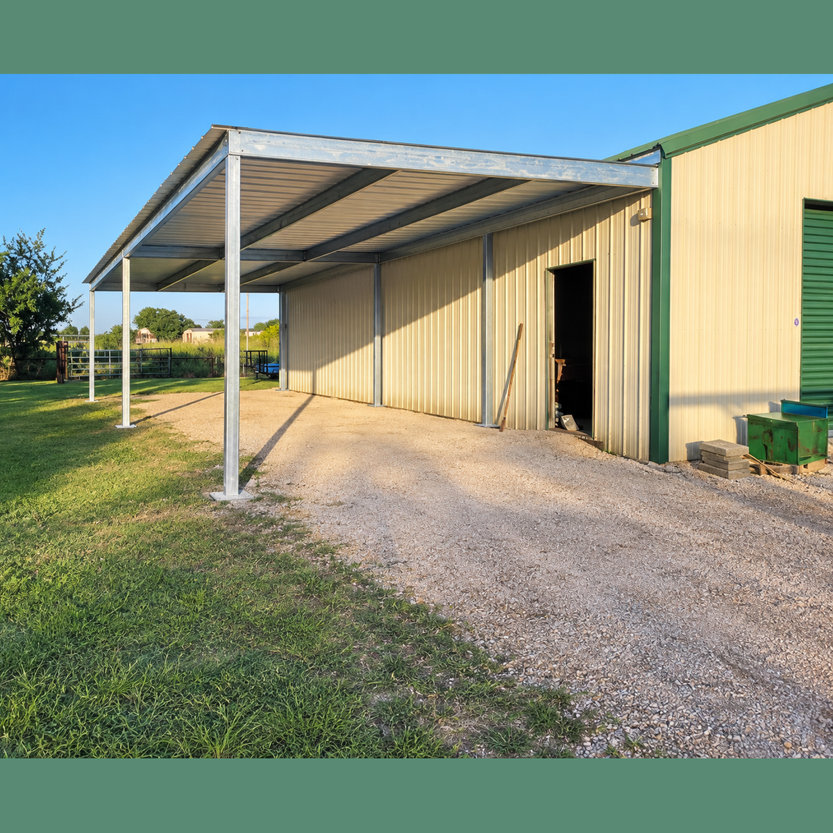 Ready Built Steel TEXAS ONLY: 15' x 40' x 9' Steel Post Frame Side Lean-to Cover