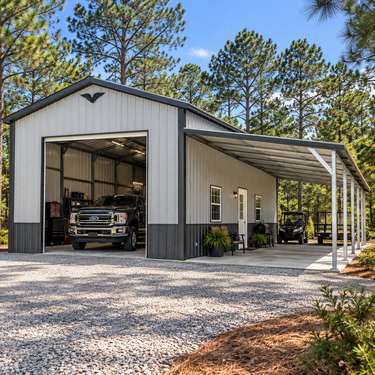 18' x 30' x 12' Garage Workshop with Lean To