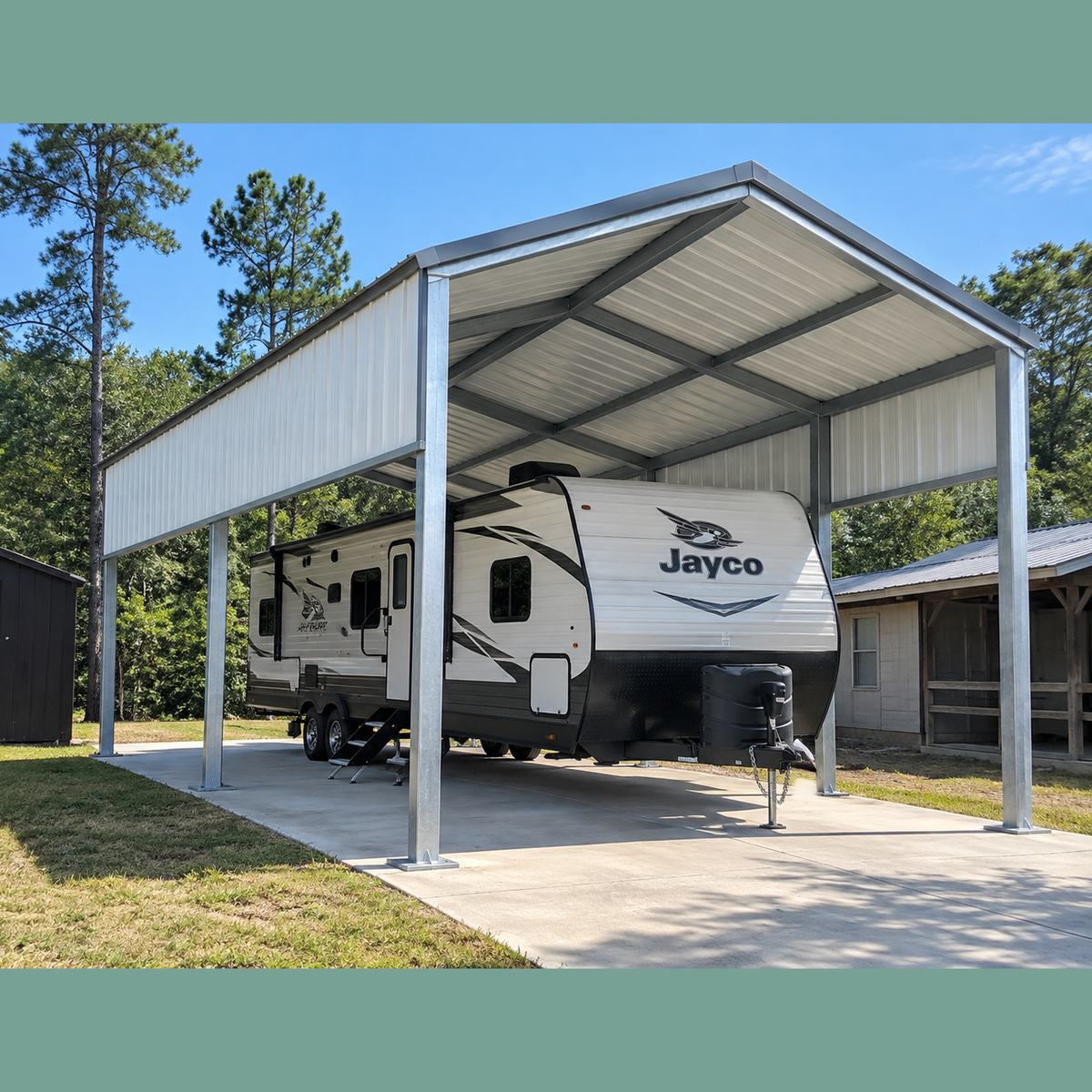 Ready Built Steel TEXAS ONLY - 20' x 40' x 12' Galvanized Steel Post Frame RV Cover