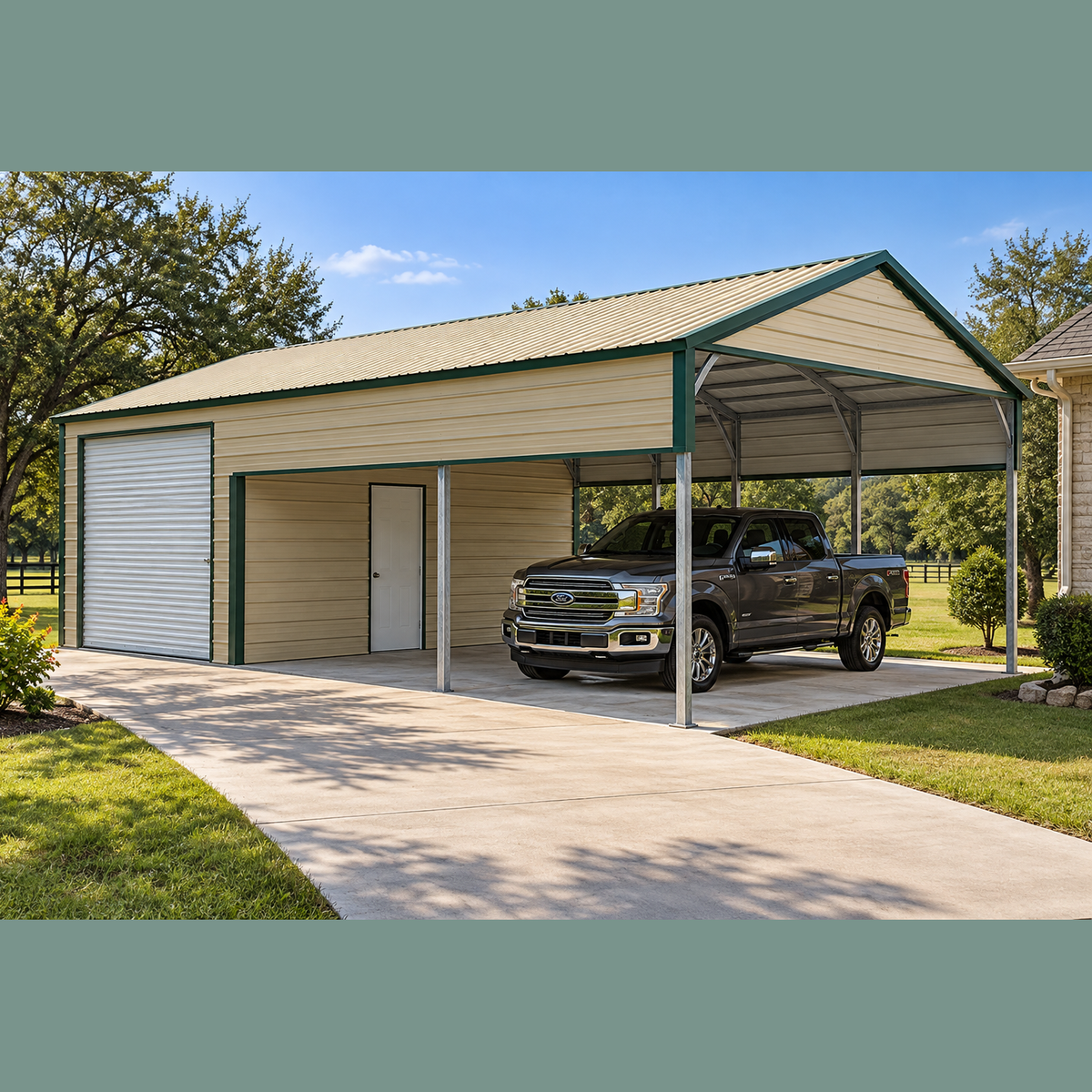 20' x 30' x 9' Boxed-Eve Roof Two Car Carport / Shed Utility Combo