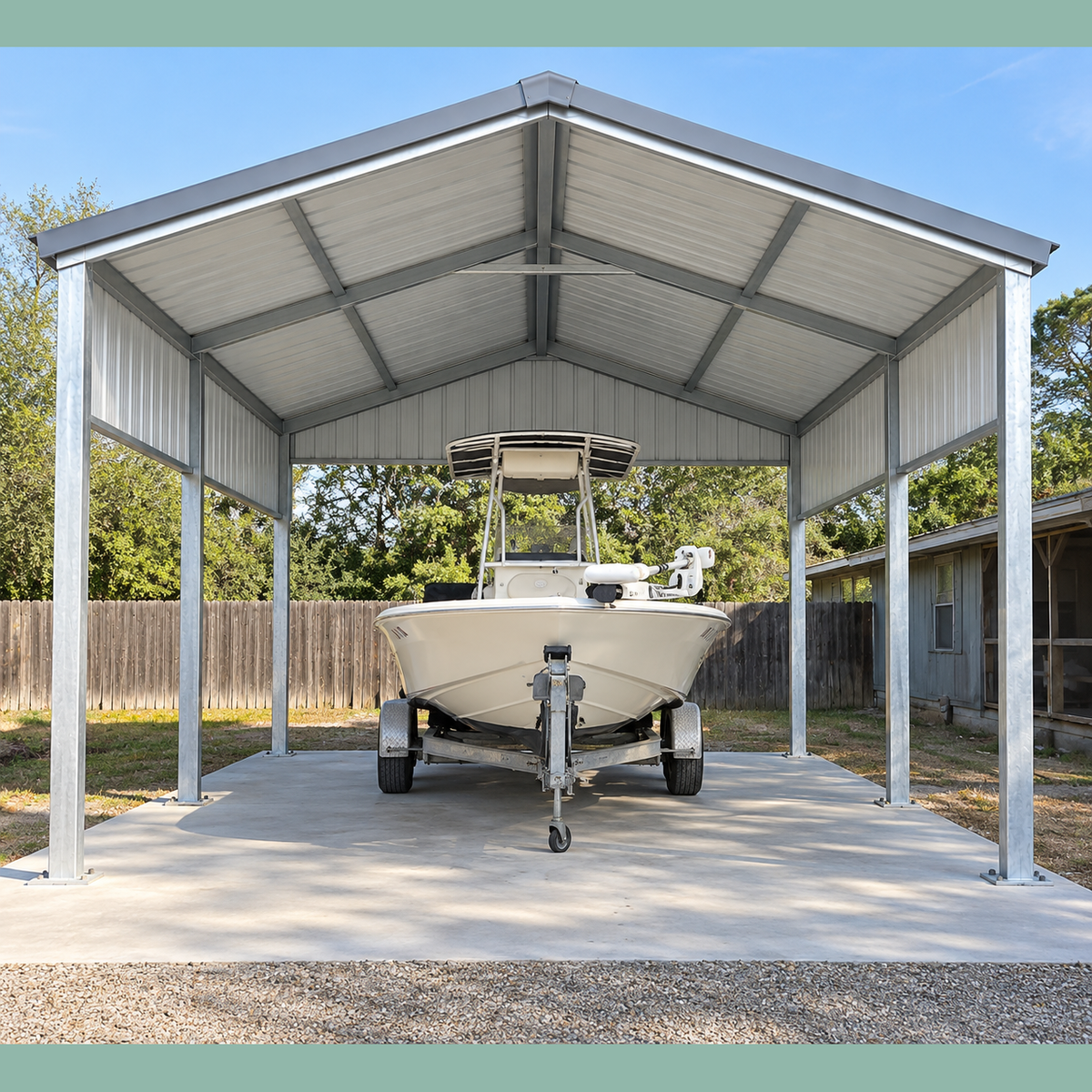 Ready Built Steel TEXAS ONLY - 14' x 30' x 10' Steel Post-Frame Boat RV Cover Carport