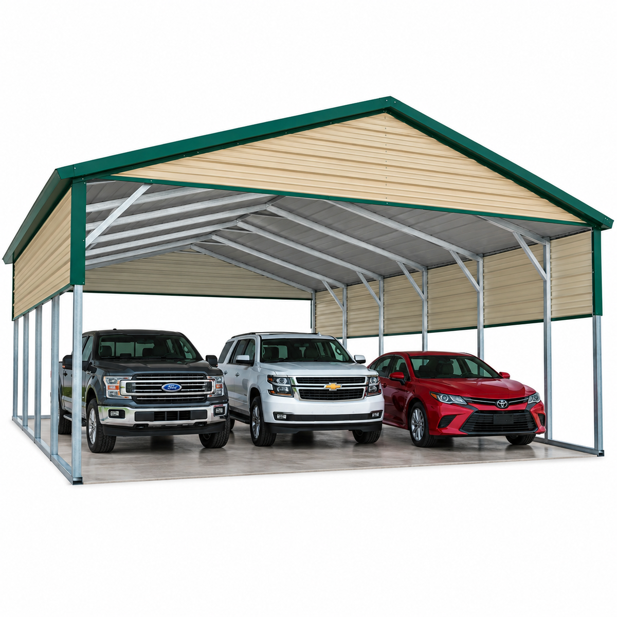 24' x 25' x 8' A-Frame Style, Triple-Wide 3 Car Metal Carport