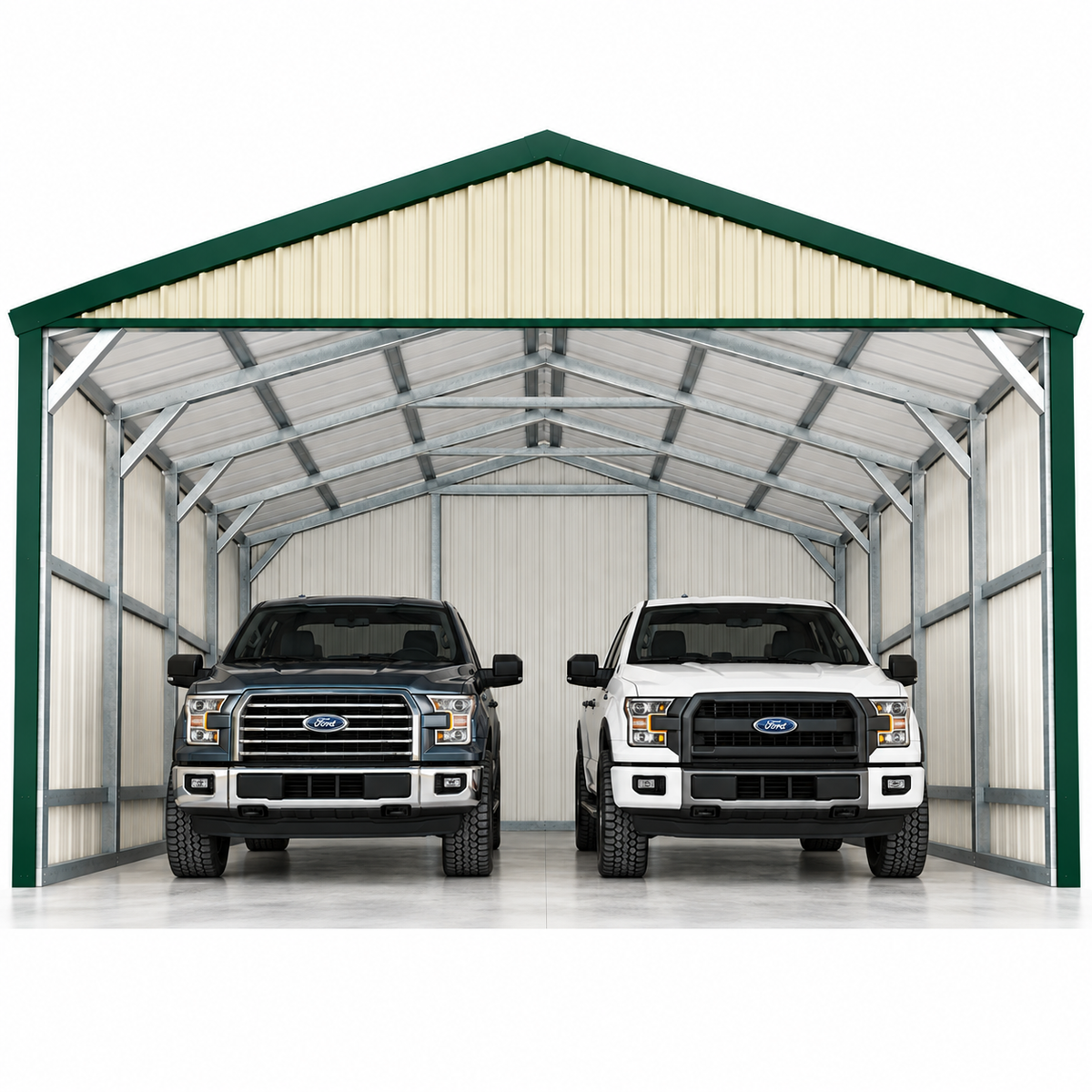 20' x 20' x 7' Two Car Snow Load 60psf Carport, 3-Sides Closed Garage/Carport