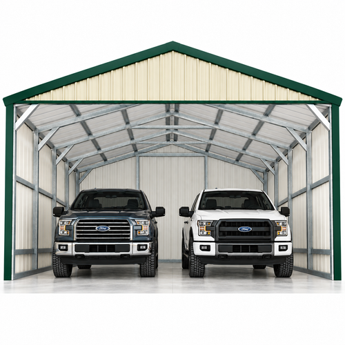 20' x 20' x 7' Two Car Snow Load 60psf Carport, 3-Sides Closed Garage/Carport
