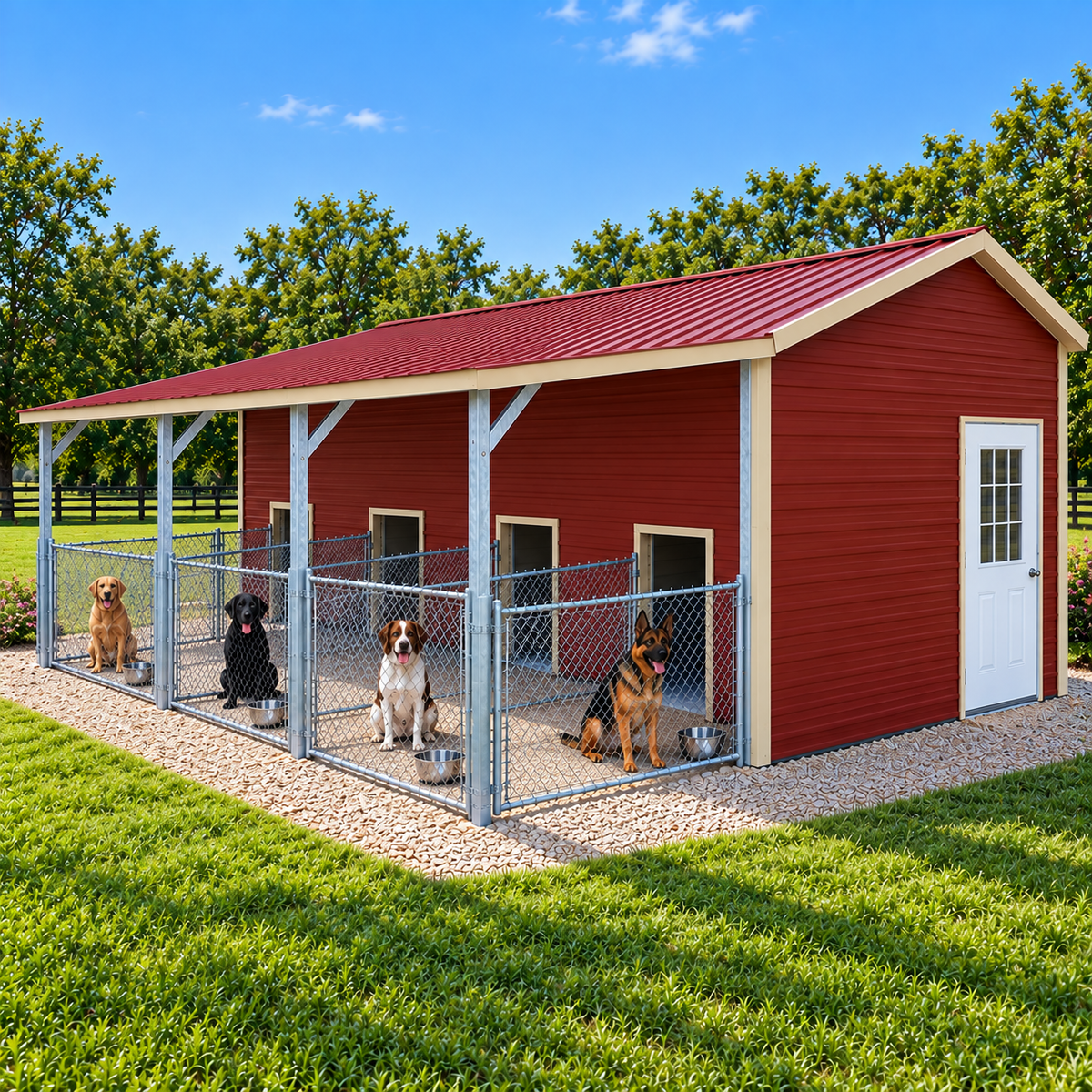 12' x 25' x 8'/6' Dog Kennel w/ whelp pen and 12' lean