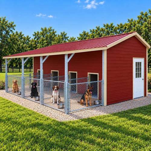 12' x 25' x 8'/6' Dog Kennel w/ whelp pen and 12' lean