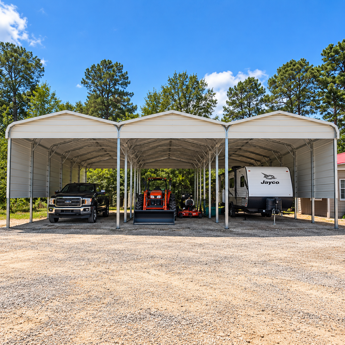 54' x 35' x 10' Regular Roof Style Triple Connected Carport Garage/Carport