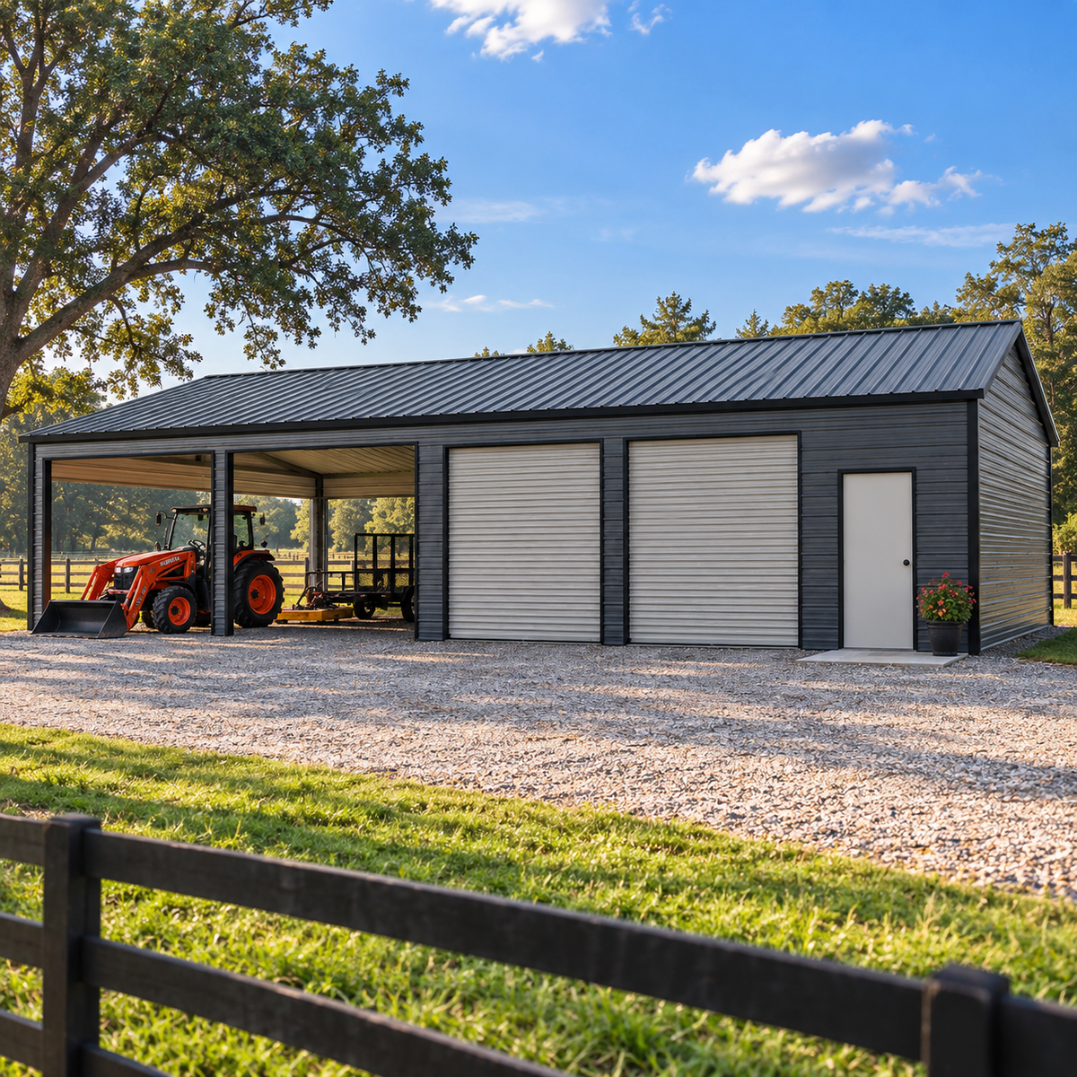 20'x50'x9' Four Car Garage Carport Combo