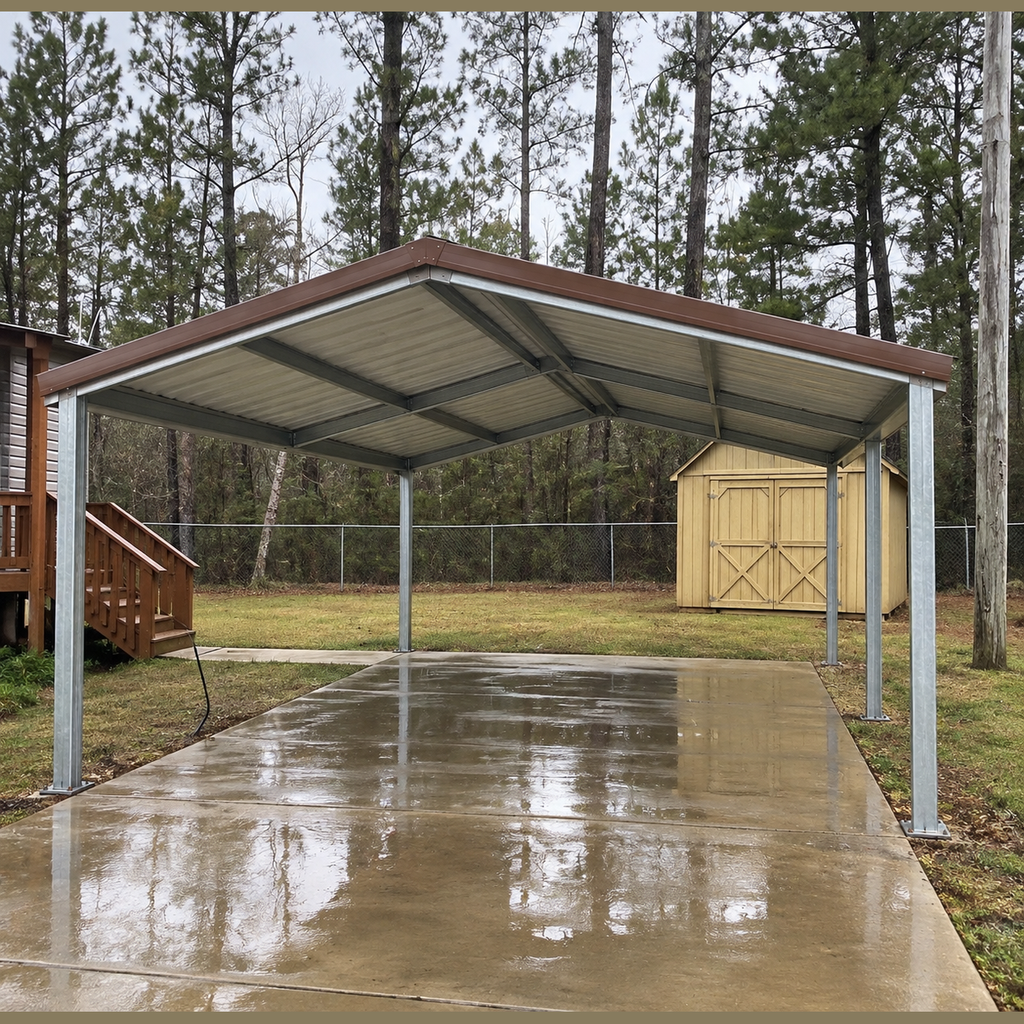 Ready Built Steel TEXAS ONLY - 20' x 20' x 8' Galvanized Steel Post Frame Carport