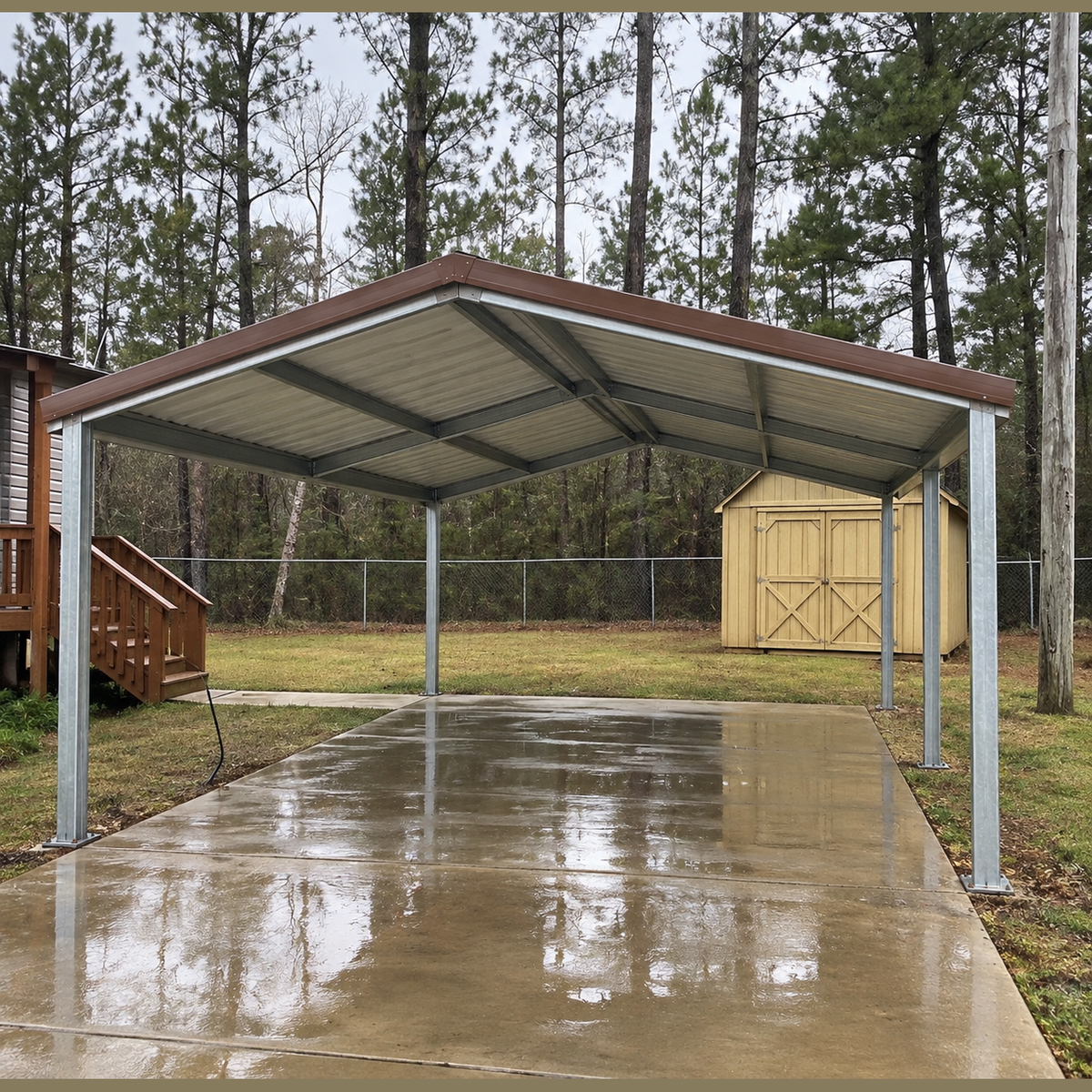 Ready Built Steel TEXAS ONLY - 20' x 20' x 8' Galvanized Steel Post Frame Carport