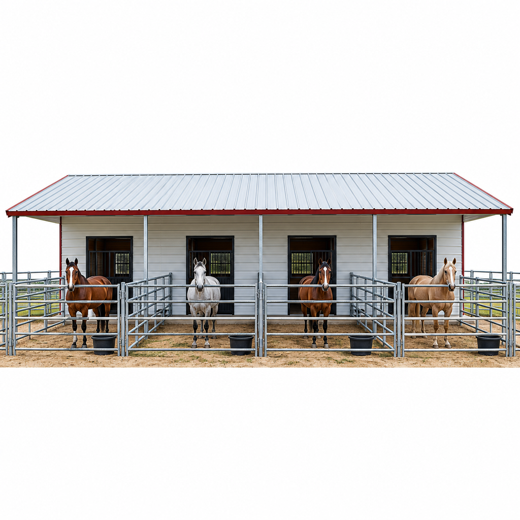 15' x 45' x 11' Horse Stall Barn with Lean To