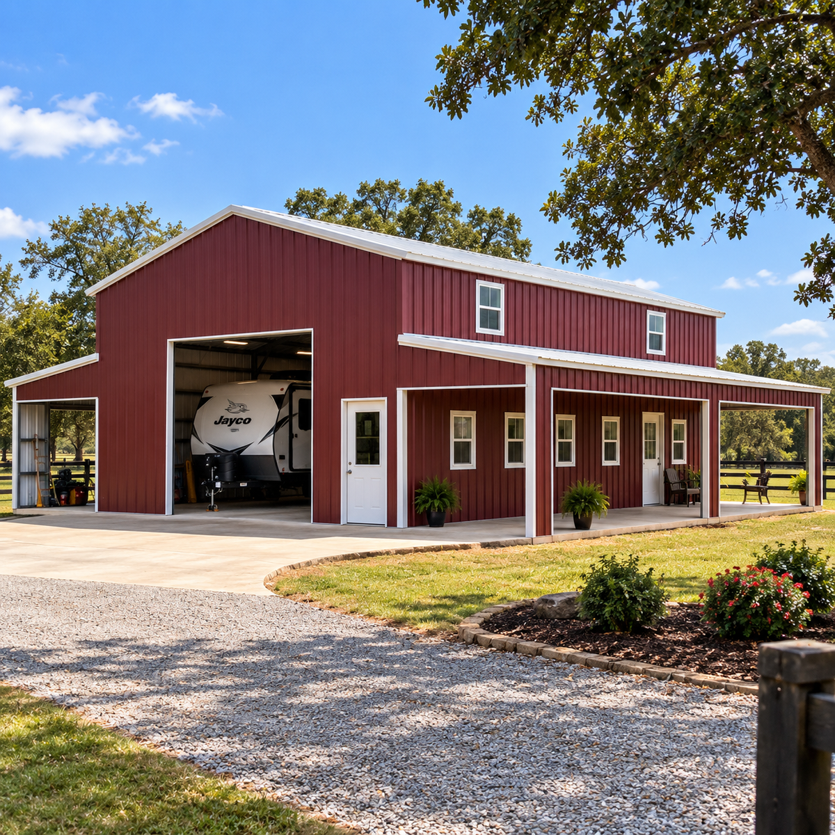 44' x 40' x 14'/8' Step-Down Barn with Dual Leans
