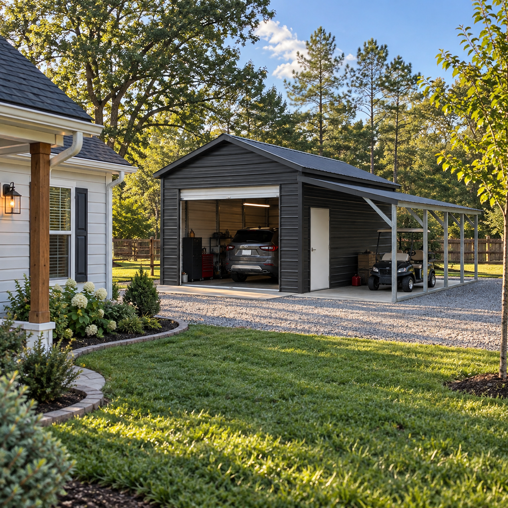 12' x 20' x 9' One Car Garage with 8' Lean-To