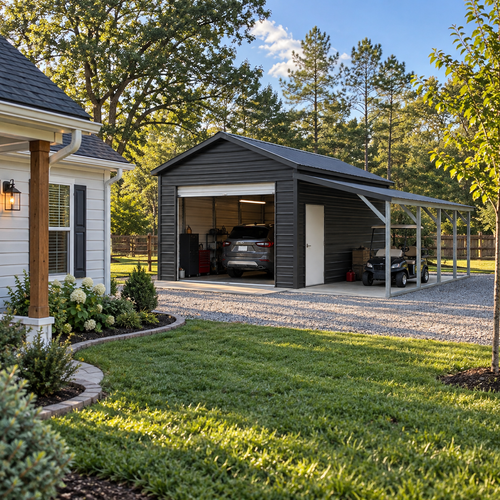 12' x 20' x 9' One Car Garage with 8' Lean-To