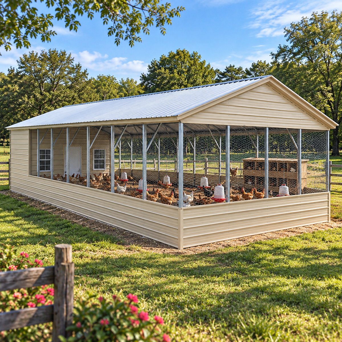 20' x 60' x 8' Chicken House with 10' Roost / Stor