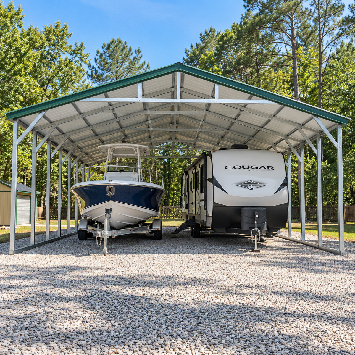 30' x 35' x 12' Vertical Roof Travel Trailer, Boat, or Equipment Cover Carport