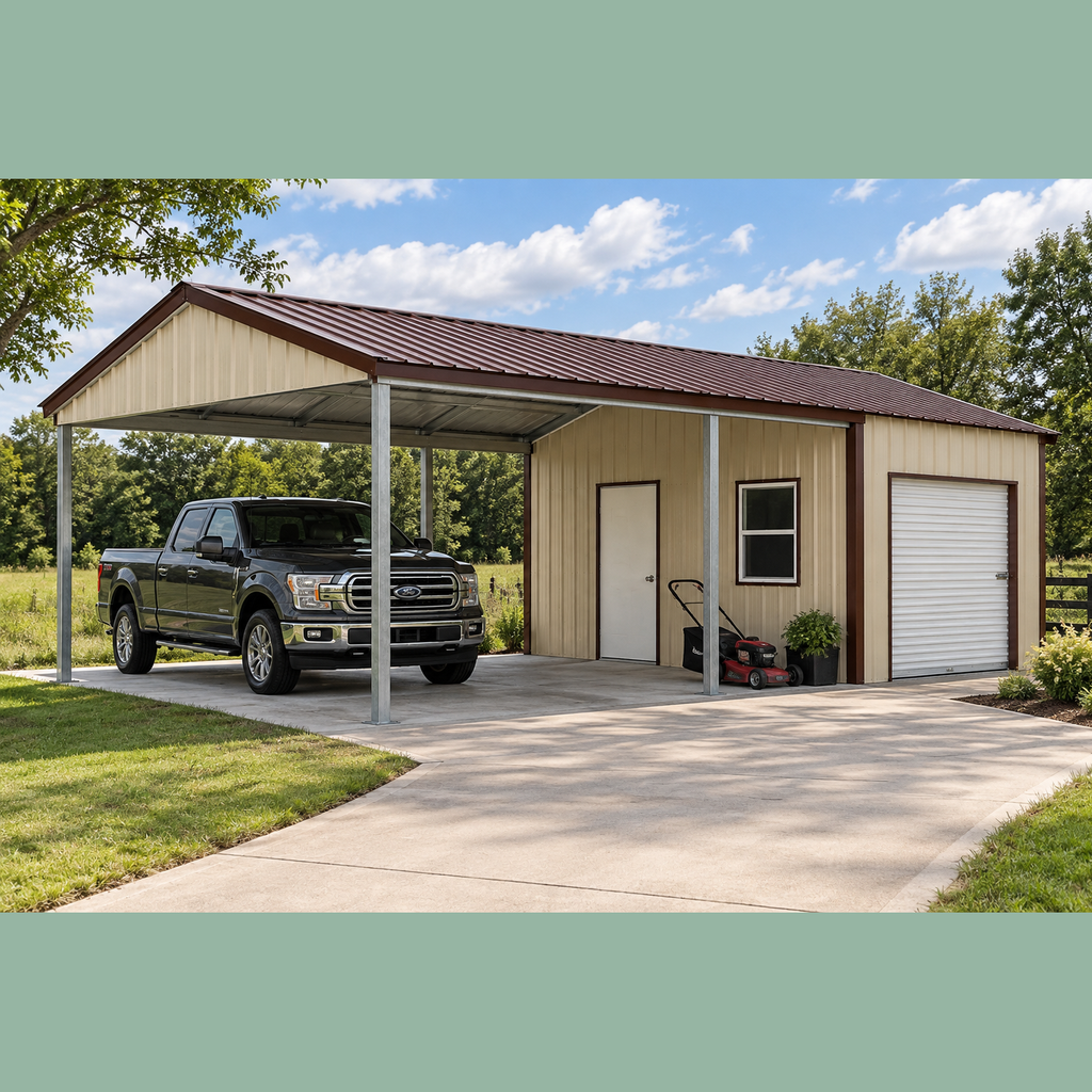 Ready Built Steel 15' x 30' x 9' TEXAS ONLY Galvanized Steel Post Frame Carport Shed Combo