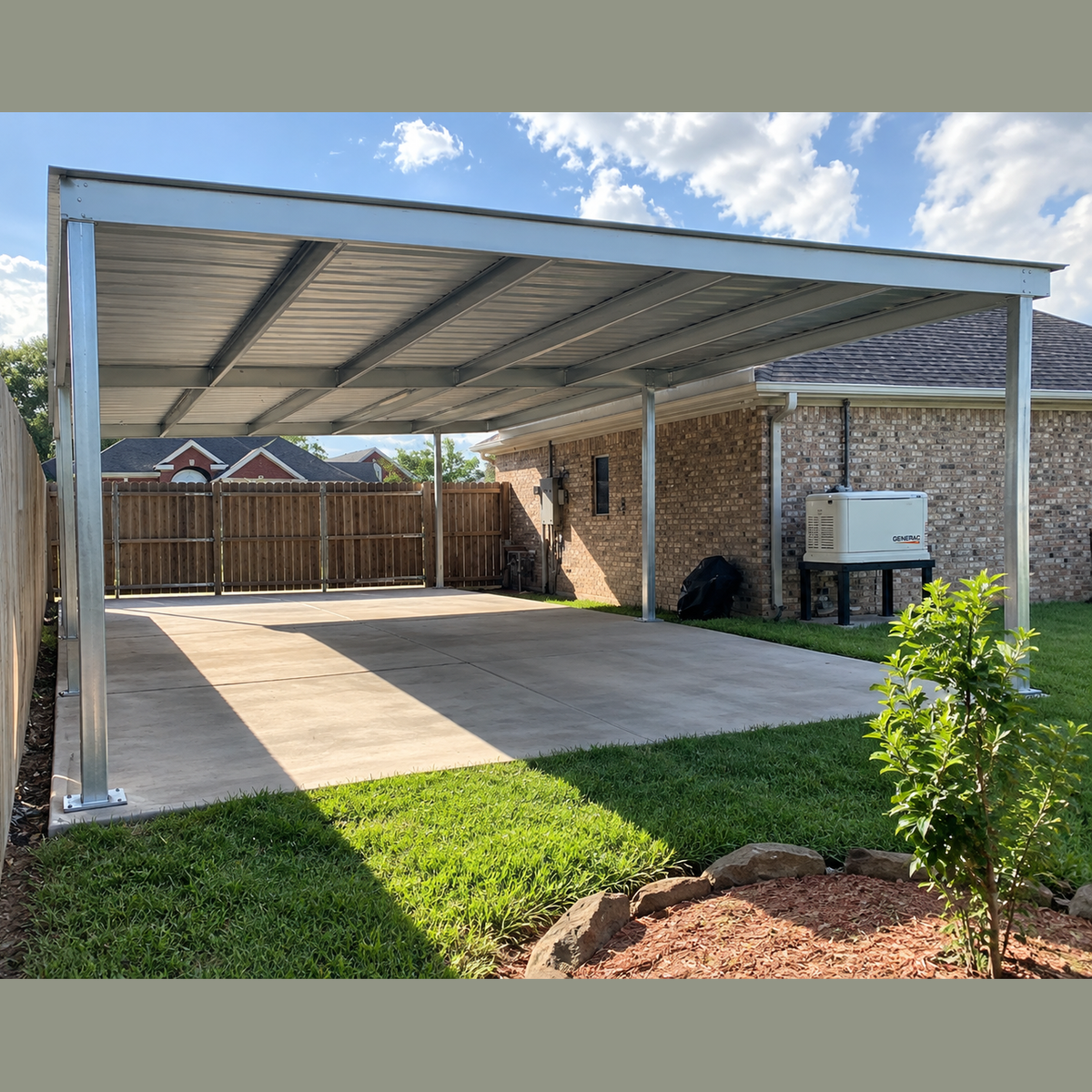 Ready Built Steel TEXAS ONLY - 24' x 30' x 9' Steel Post-Frame, Flat Roof Truss Rear Patio Awning