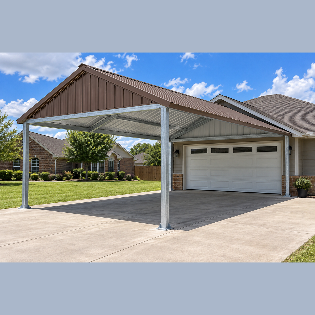 Ready Built Steel TEXAS ONLY - 18' x 20' x 8' Gabled Roof, Steel Post-Frame Carport Cover