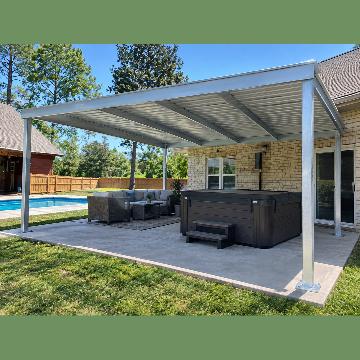 Ready Built Steel TEXAS ONLY: 18' x 20' x 8' Steel Post Frame Backyard Awning Patio