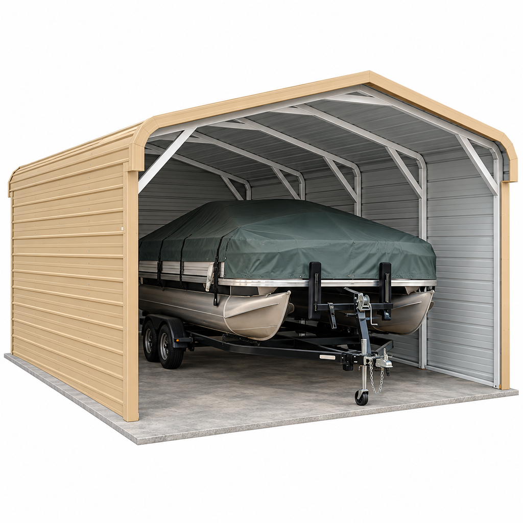 14' x 20' x 7' Three Sides Enclosed Regular Roof Boat Cover Carport