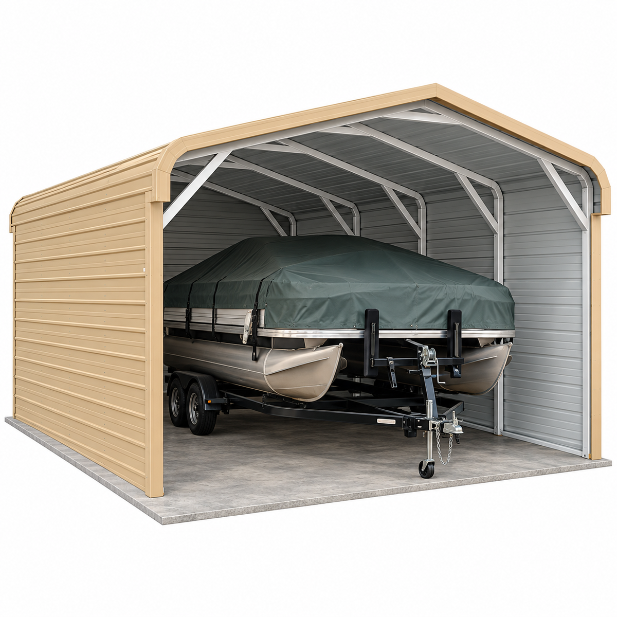 14' x 20' x 7' Three Sides Enclosed Regular Roof Boat Cover Carport
