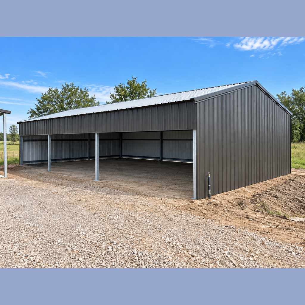 Ready Built Steel 24' x 50' x 9' TEXAS ONLY Steel Post-Frame Loafing Shed
