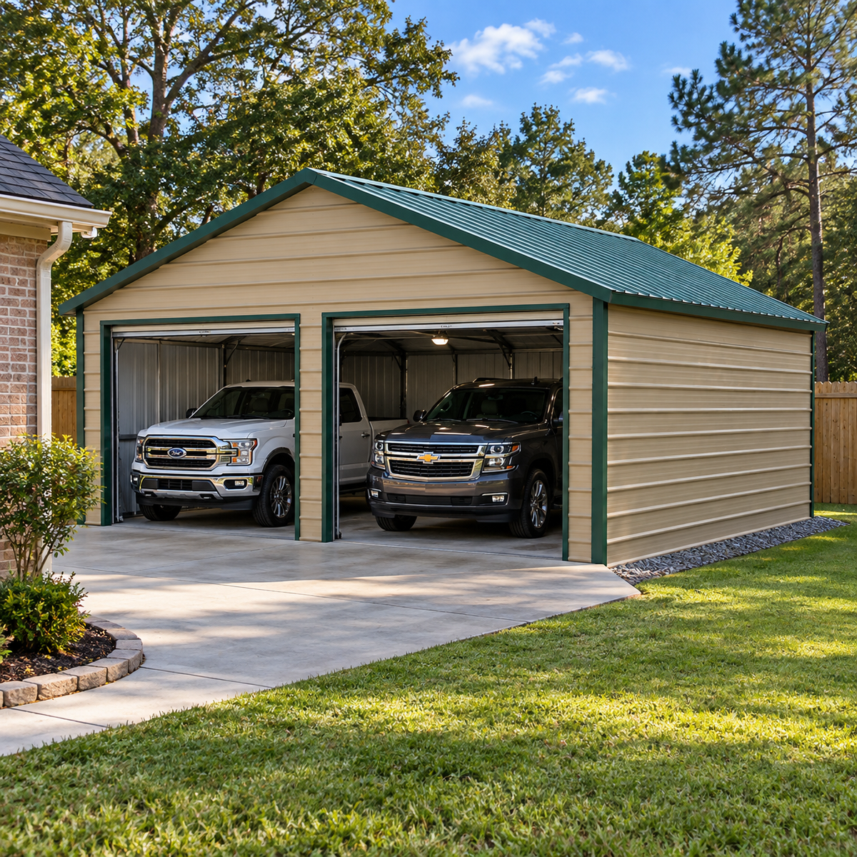 24' x 25' x 9' A-Frame Horizontal Roof Two Car Workshop Garage