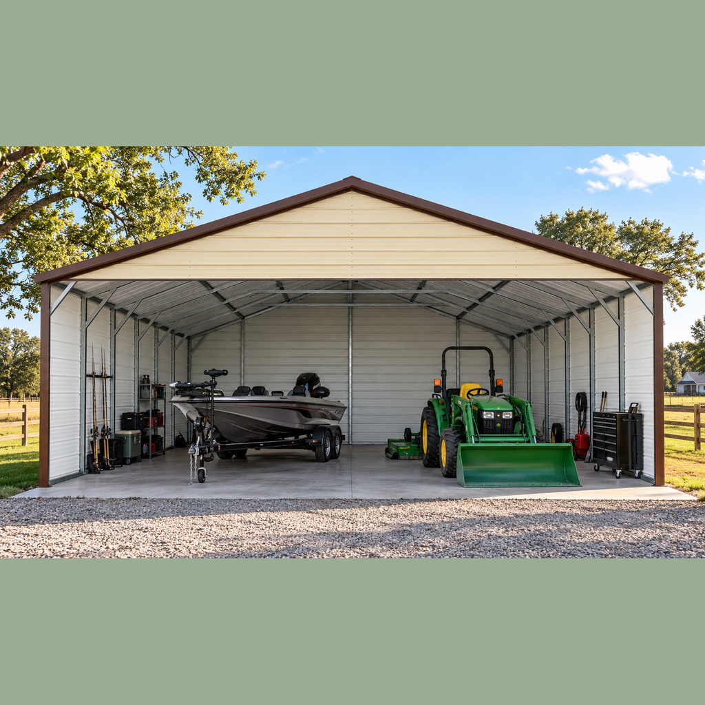 30' x 25' x 10 Three-Sides Enclosed Carport
