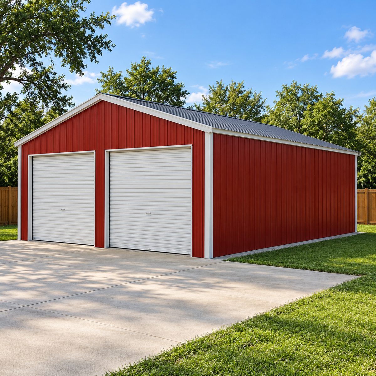 Ready Built Steel 25'x30'x9' - TEXAS ONLY Galvanized Steel Post Frame Two Car Garage/Shop