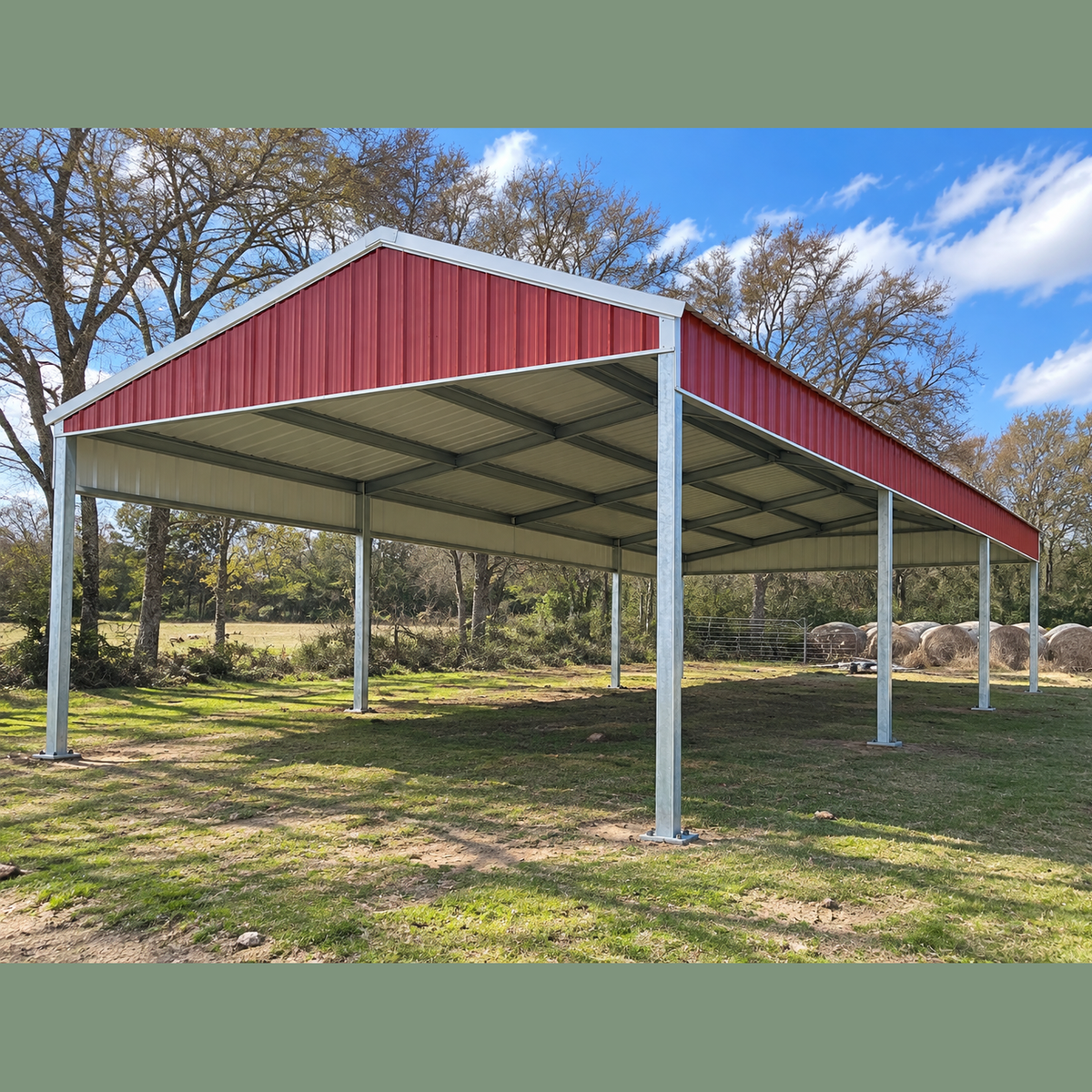 Ready Built Steel TEXAS ONLY - 30' x 60' x 12' Steel Post-Frame Ag Barn Hay / Animal Cover