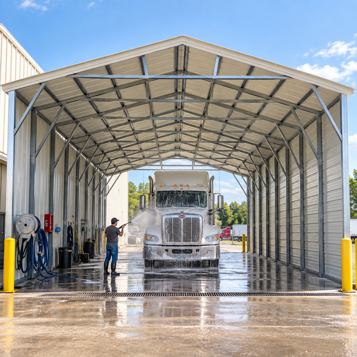30' x 40' x 12' Vertical Roof Cover for Drive-thru Business - Tires, Truck Wash and more.