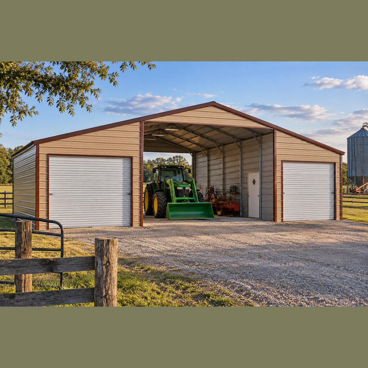 44' x 30' x 12'/9' Straight Roof Triple Wide Barn Equipment Storage, Boats, RV, Tractors
