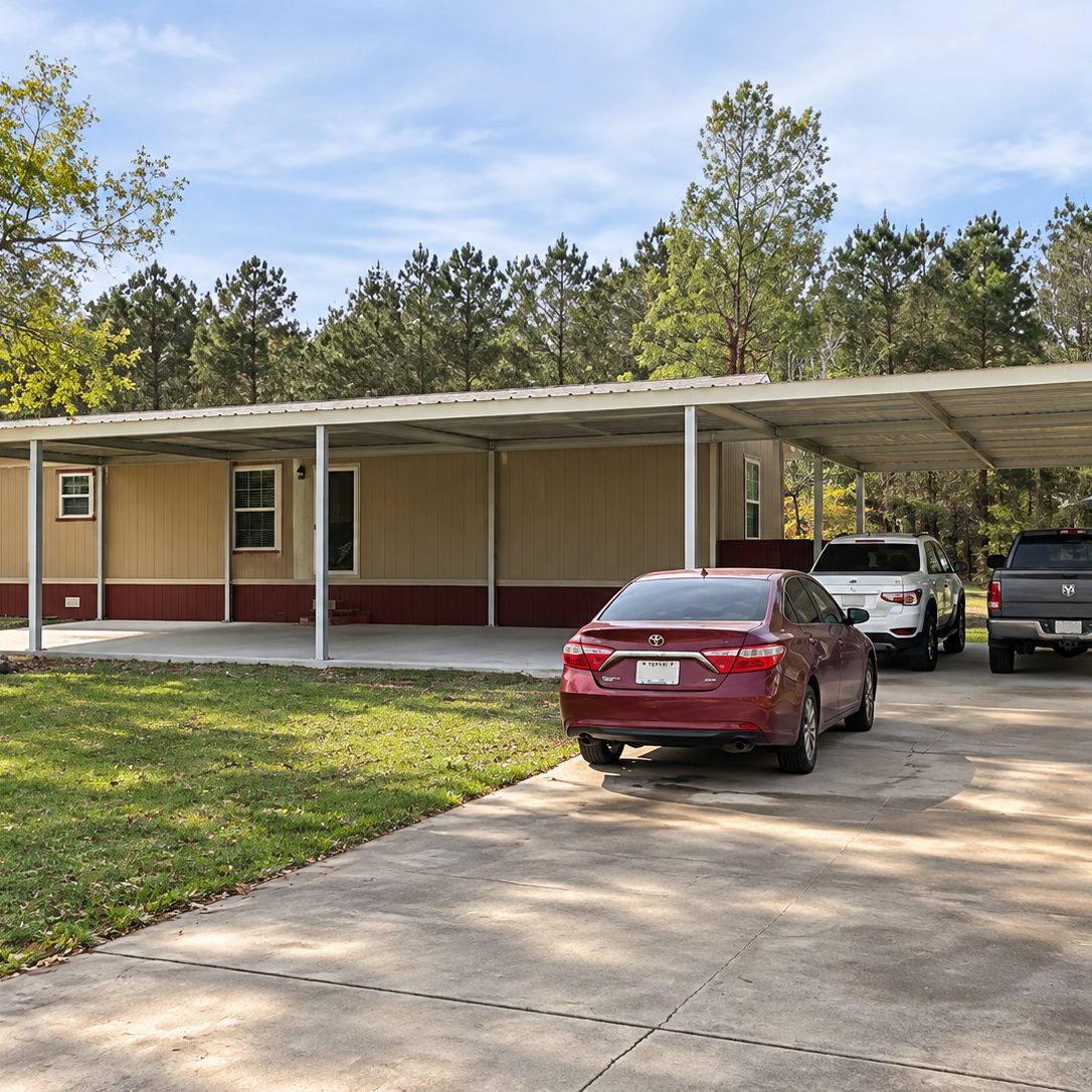 Ready Built Steel TEXAS ONLY - 15' x 70' x 10' Steel Post-Frame Porch Carport Combo